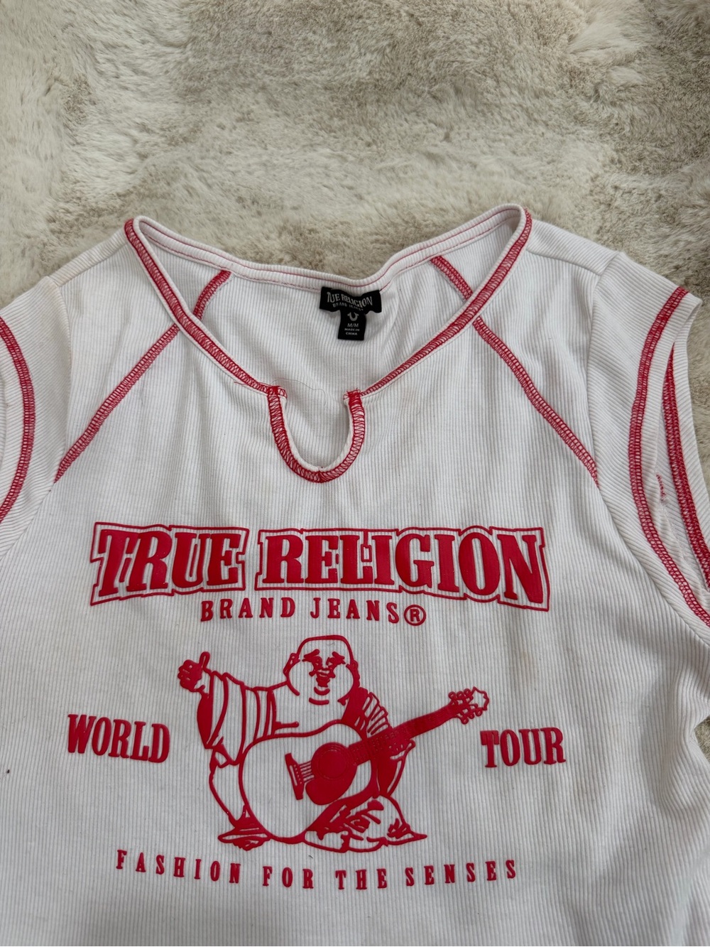 True Religion White Tank with Red Graphic Logo